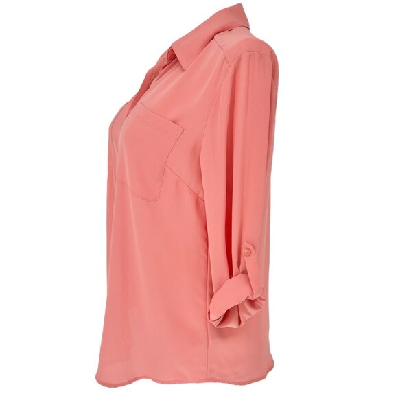 Womens Button Down Shirt Sz M Chest Pockets Long Roll Tab Sleeves by Style & Co - Picture 6 of 9